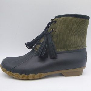 Sperry Green Corduroy Duck Boots Rain Winter Ankle Boots Woman's Sz 8